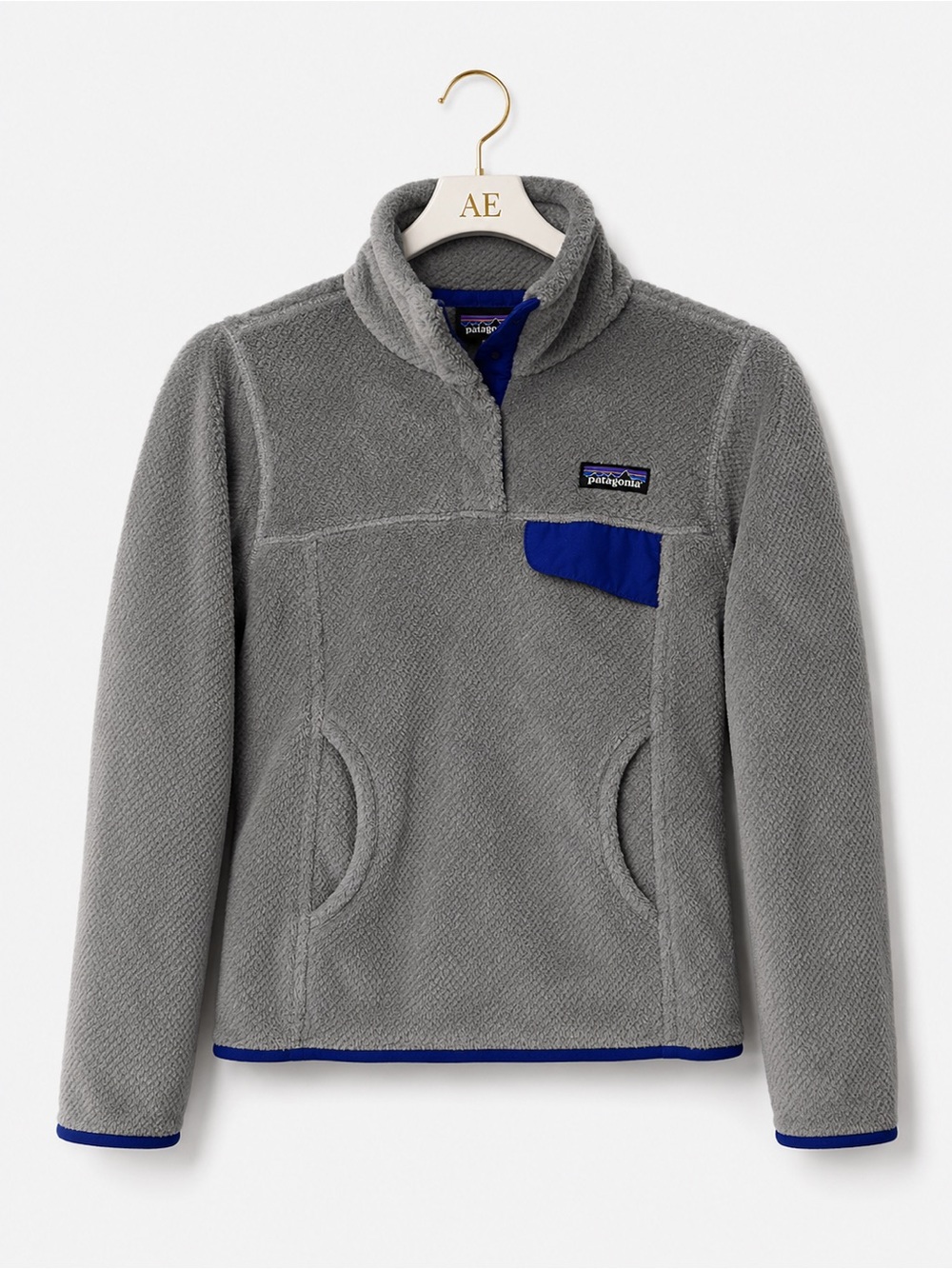 Patagonia Women’s Gray Fleece Pullover with Blue Trim